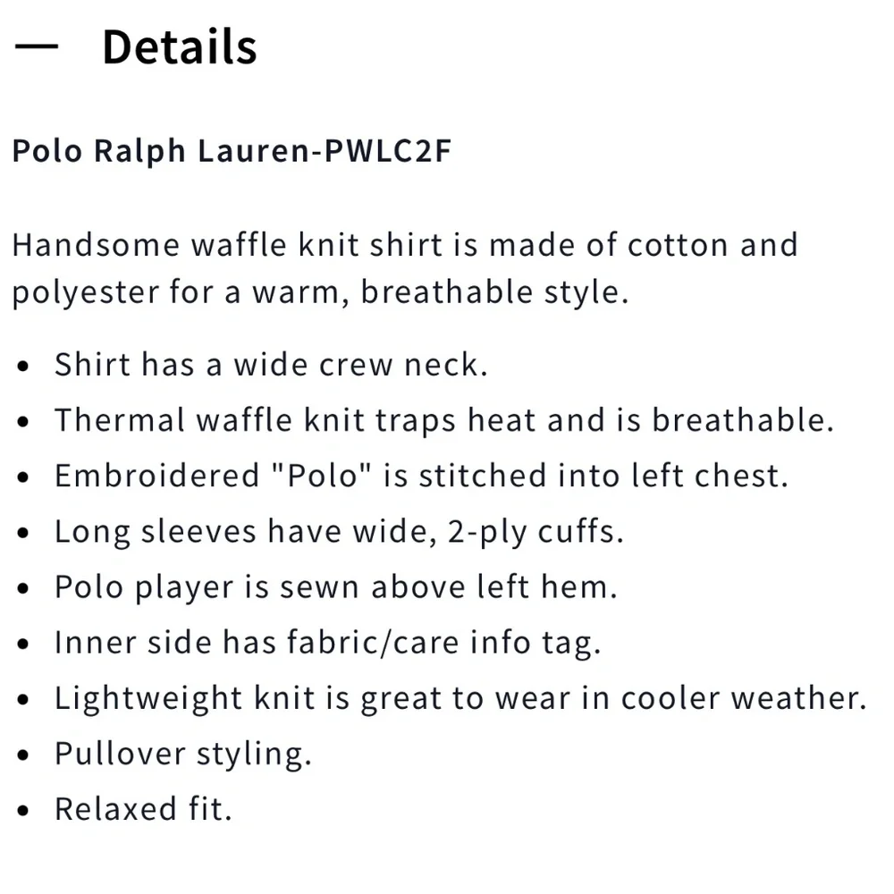 Polo Ralph Lauren Men's Red  Waffle Knit Thermal Crew-Neck Long Sleeve Sz XL